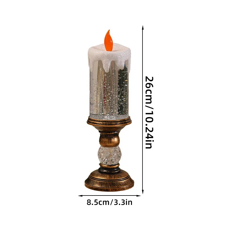 Water Filled Christmas Candle with Falling Snow, Color Changing Crystal LED Lamp, Holiday Gift Home Decor