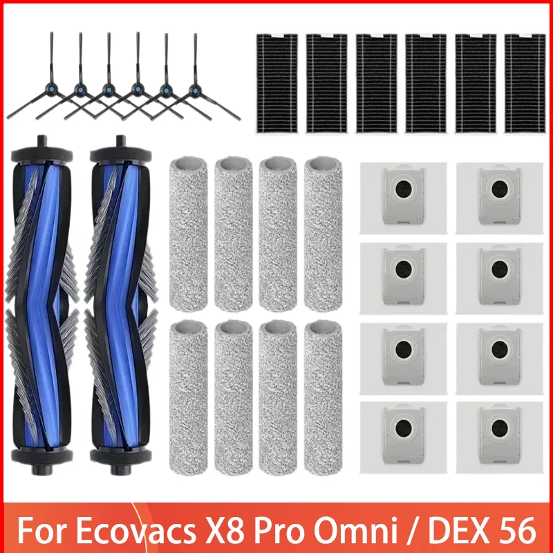 For Ecovacs X8 Pro Omni Robot Vacuum Spare Parts Main Brushes Side Brushes Mop Cloths HEPA Filters Dust Bags Accessories