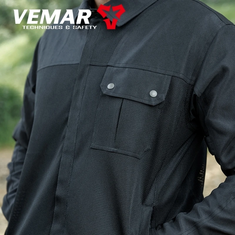 VEMAR Men Summer Breathable Mesh Motorcycle Jacket CE Protective Upgraded Retro Black for Motorbike Riding Outdoor Jacket