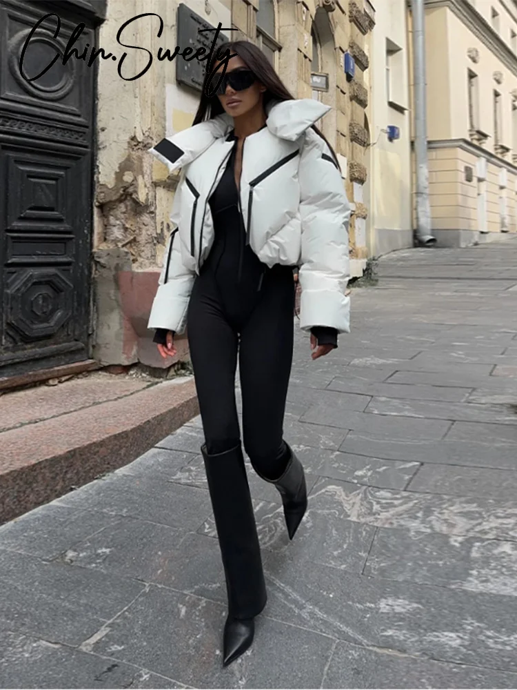 

Street Thicken Cotton Women Short Coat Long Sleeve Zippers Pocket Pocket Stand Female Outwear 2025 Autumn Winter Lady Jacket New