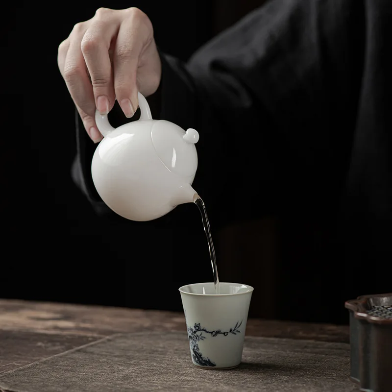 Dehua Ice Jade Dragon Egg Pot Mutton Fat Jade White Porcelain Hand Pot Kung Fu Tea Set Small Tea Infuser Single Pot Teapot