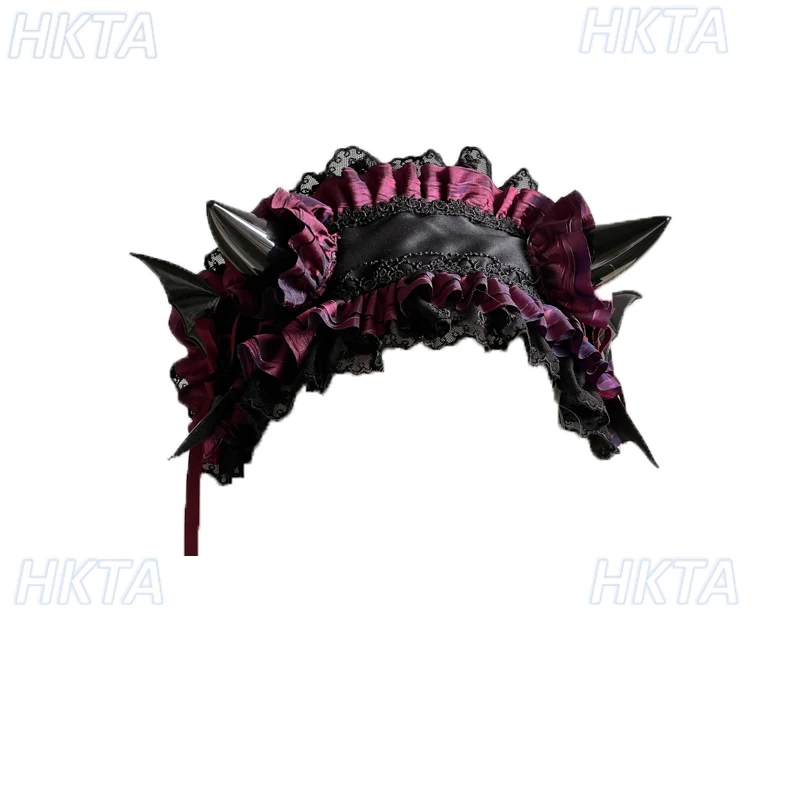 Bandeau de personnalité d'halloween fait à la main, accessoires pour cheveux pour femmes, gothique Lolita, magnifique couture en dentelle plissée, couvre-chef rose clair