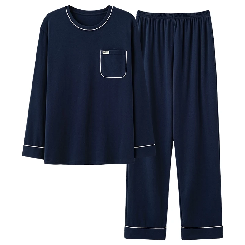 Pijama modal macio masculino conjunto primavera manga longa tops + calças compridas roupa de noite roupa de casa ternos xadrez moda pijamas para homem