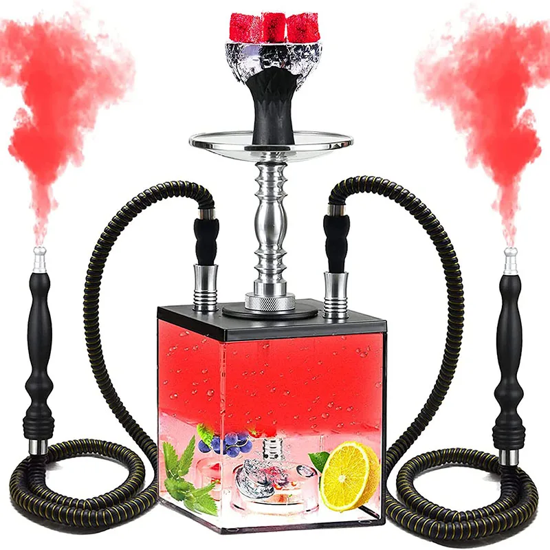 

Hookah Set 2 Hose with Everything Modern Cube Hookahs Acrylic Shisha with HookahAccessories LED Hooka