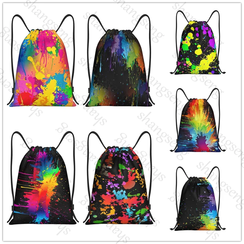 Drawstring Bag Sports Backpack Bundle Pocket Basketball Bags Boy Birthday Christmas Shoe Bag Sports Bag Colorful paint splashes