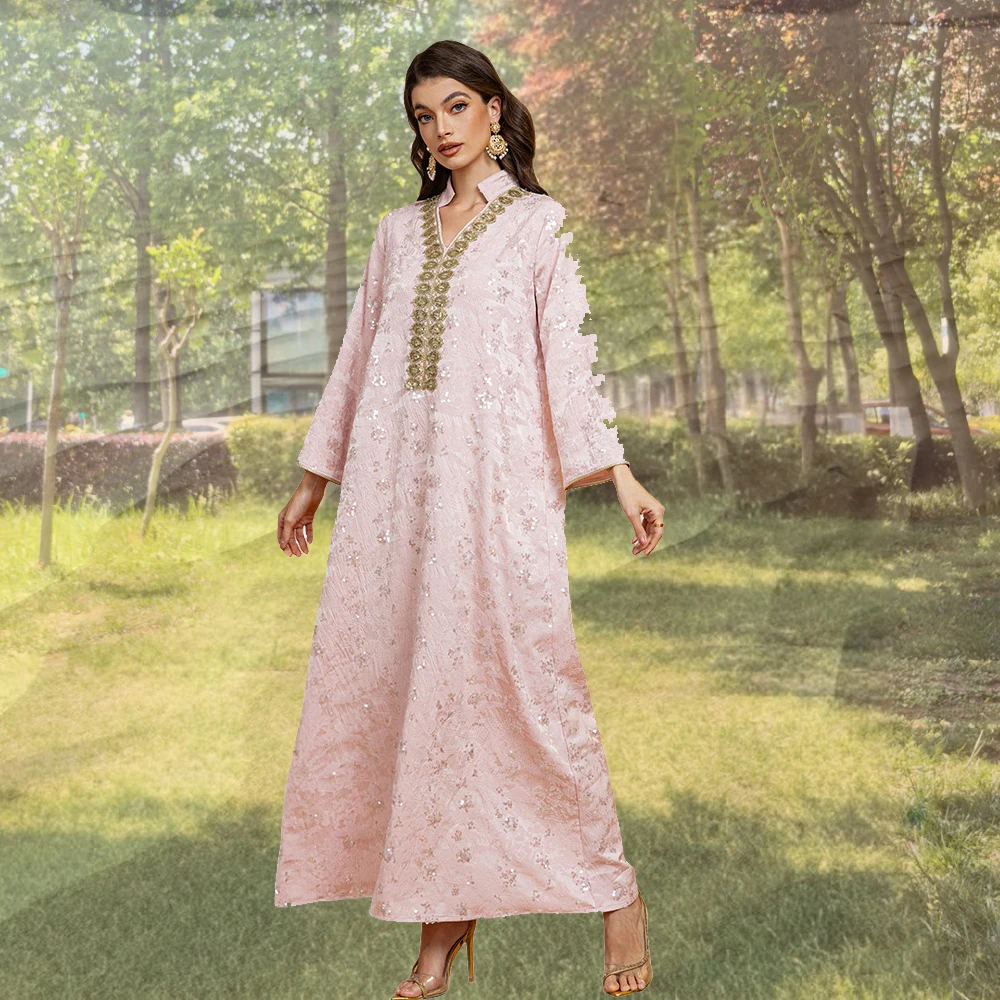 

Jacquard Abaya Sequin Luxury Dress Ramadan Eid Djellaba Arab Dubai Muslim Women Party Gown Turkey Kaftan Islam Jalabiya Vestidos