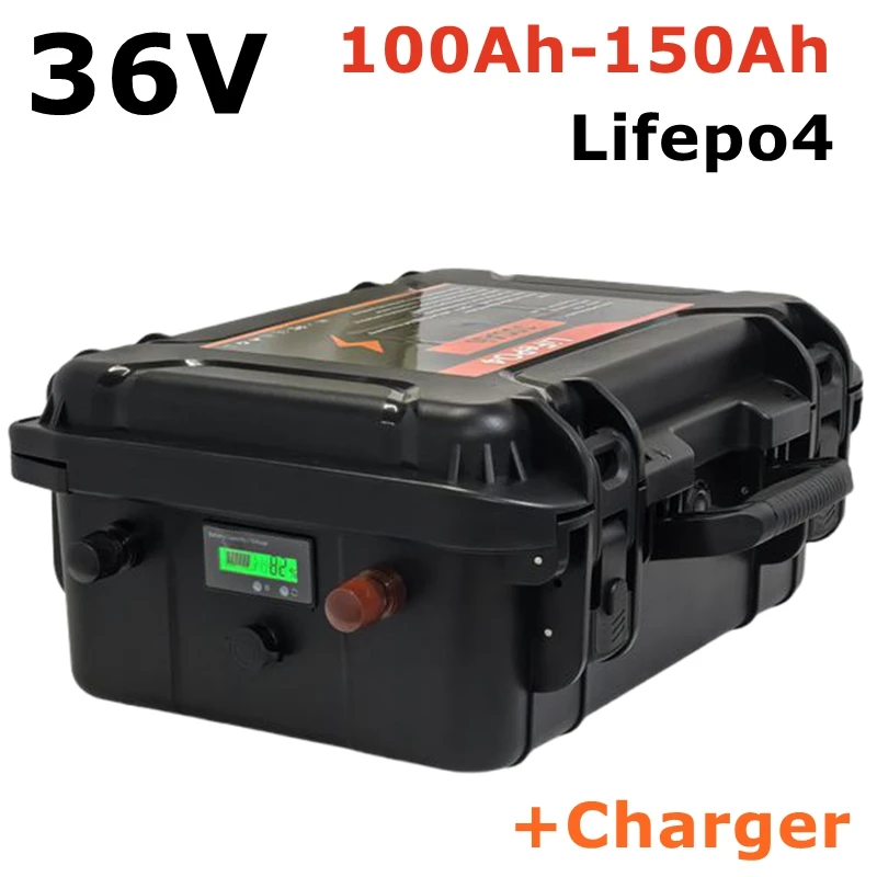 Waterproof IP67 36V lifepo4 100Ah 120Ah 150Ah with bms for trolling motor fishing boats EV RV + 10A charger
