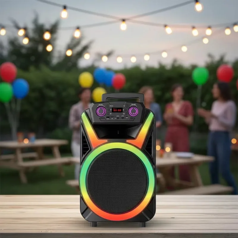 Trolley Wireless Speaker RGB LED Stereo Bass Custom Logo Portable Outdoor Karaoke Party Audio Device