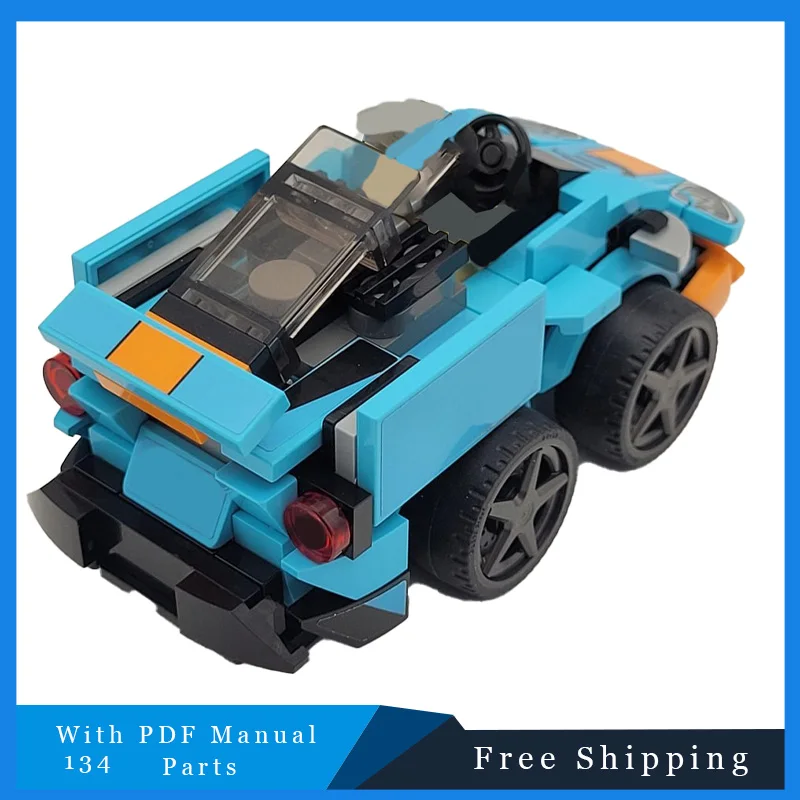 134 PCS MOC Mini Mobil Balap Kartun Biru Teknologi Bricks Model Rakitan Blok Bangunan Mainan Kreatif untuk Pajangan Hadiah Festival Anak-anak