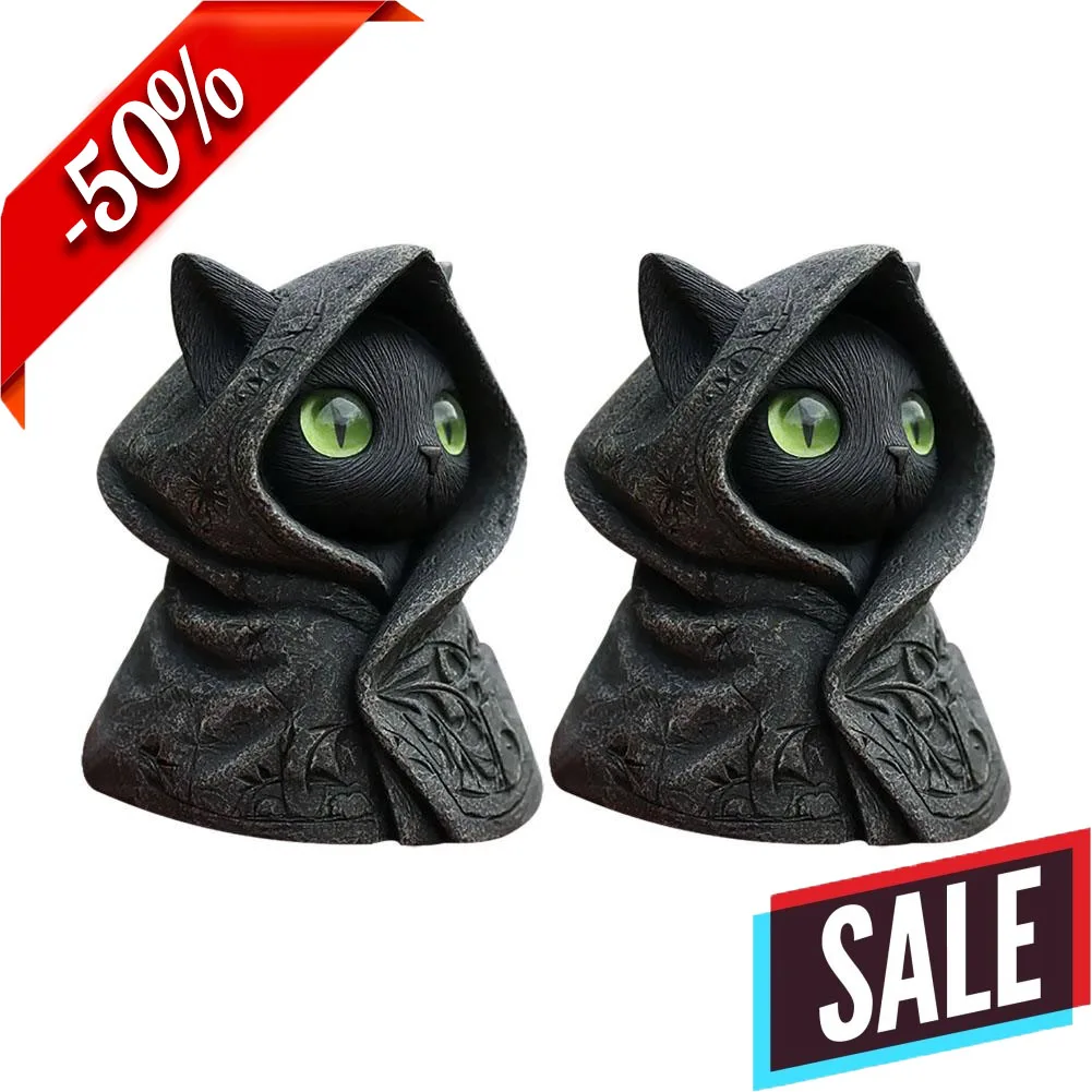 Figura de gato con capucha misteriosa, decoración de Halloween, estatua de gato negro de resina gótica, escultura de gatito monstruo, regalo de vacaciones, 1/Uds.