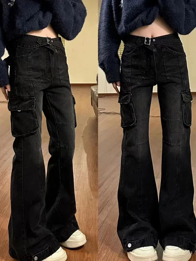 Vintage Skinny Flare Jeans Pant High Rise y2k Aesthetic Fashion Streetwear Denim Trouser femme Boot Cut Pants Grunge