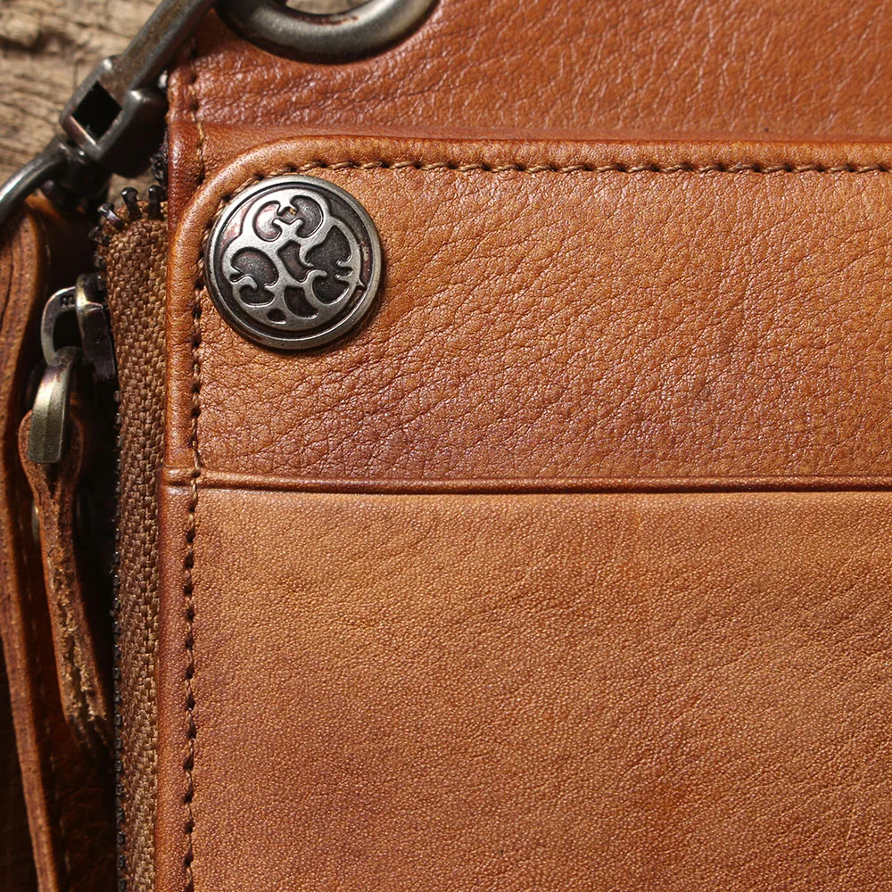 S.WORKER Echtes Vollnarbiges Rindsleder Langes Portemonnaie für Herren, Clutch mit mehreren Kartenfächern, Casual-Geldbörse mit Handgelenkschlaufe – Detail 10
