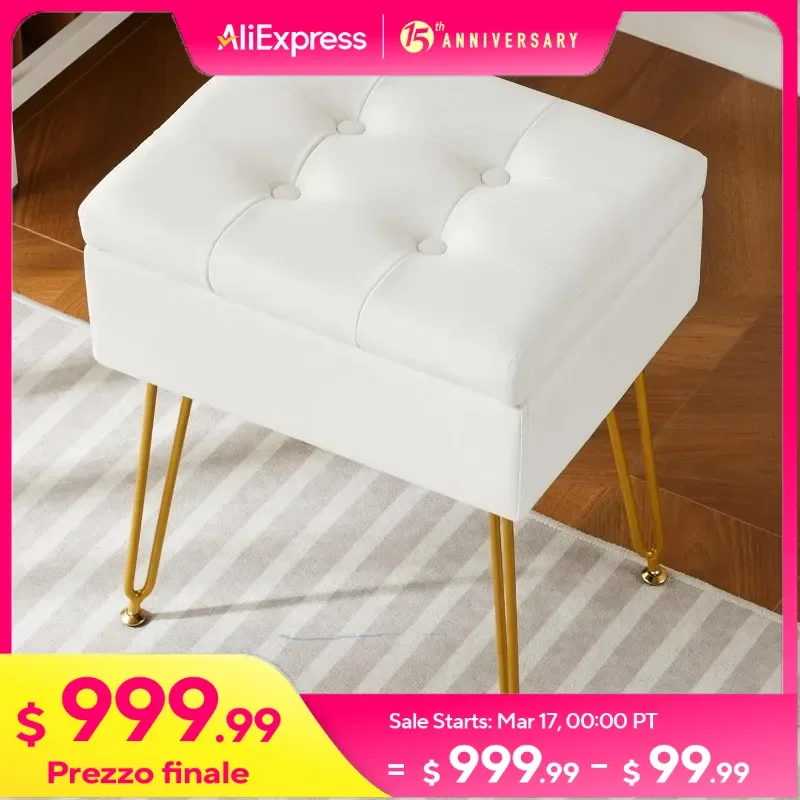 

Storage Stool Chair for Vanity Desk Bedroom Bathroom, Small Vanity Stool Chair for Makeup Room Multifunctional Ottoman Foot Rest