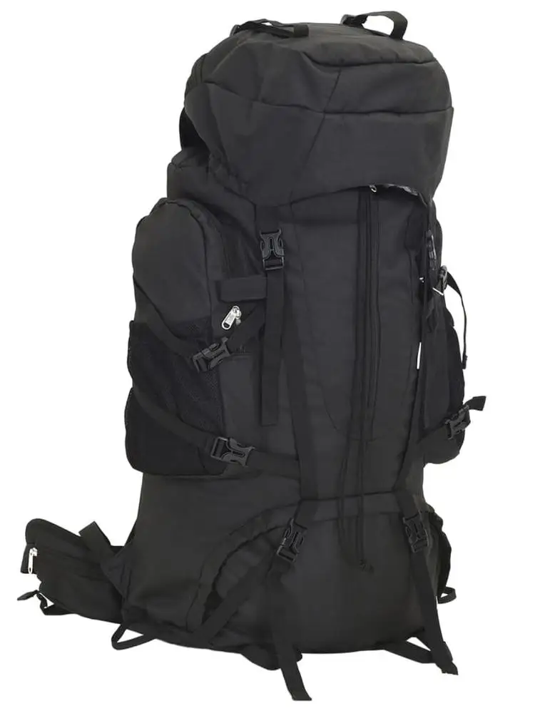 Schwarzer 80-Liter-Wanderrucksack aus Oxford-Gewebe. Outdoor-Rucksäcke eignen sich zum Klettern, Wandern und Reisen.