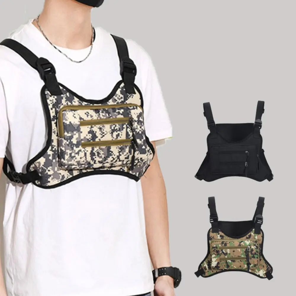 Adjustable Sports Vest Bag Multi-functional Lightweight MOLLE Chest Bag Oxford Cloth Water Resistant Running Vest Bag Men