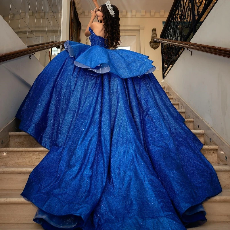 Lorencia-vestido De quinceañera azul real brillante, vestido De baile De 15 Años, cuentas De princesa, corsé De cristal, dulce 16, YQD631