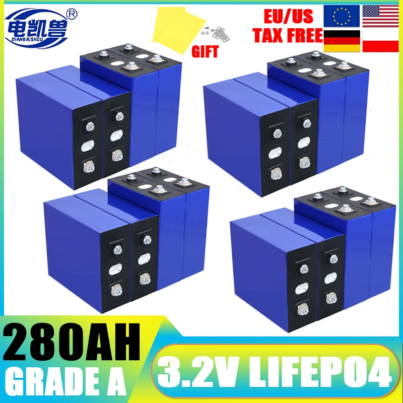 

16pcs new 3.2V 320Ah 280Ah 150AH 105Ah LiFePO4 battery 3C Lithium iron phosphate battery for 4S 12V 24V Golf Cart Yacht RV solar