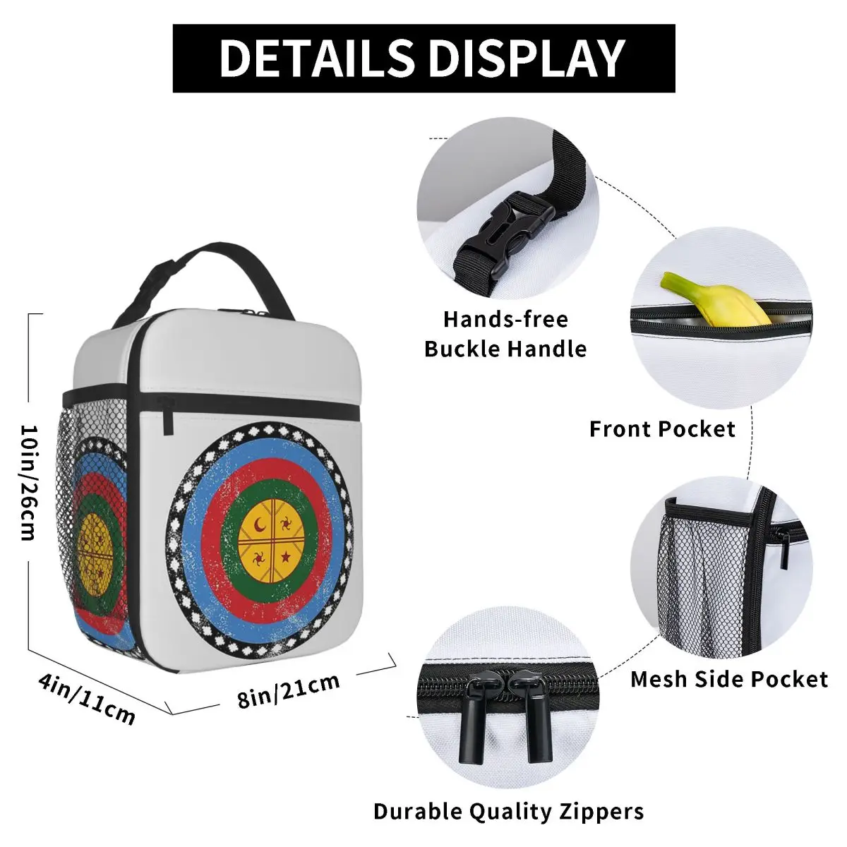 Mapuche Sign Symbol Graphic Insulated Lunch Bag for Women Office Cooler Thermal Food Box Tote Leakproof Lunch Boxes Container