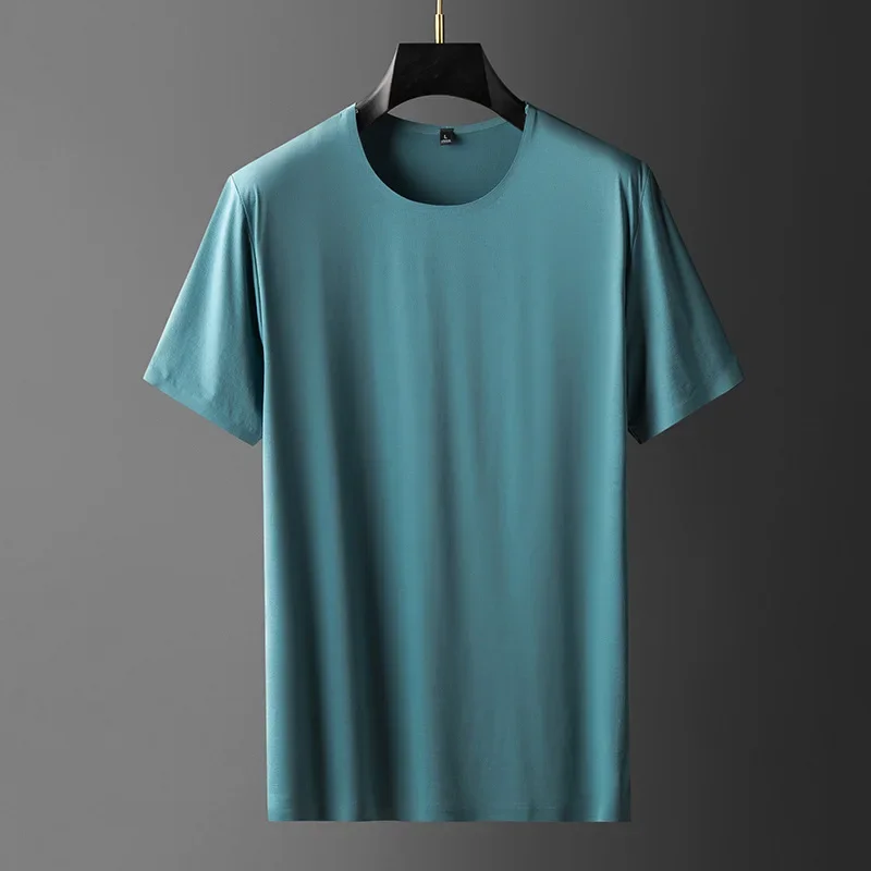 New Summer Male T-shirts Luxury Short Sleeve Silky Round Collar Mens T-shirts Fashion Slim Fit Man T-shirts Plus Size 4xl