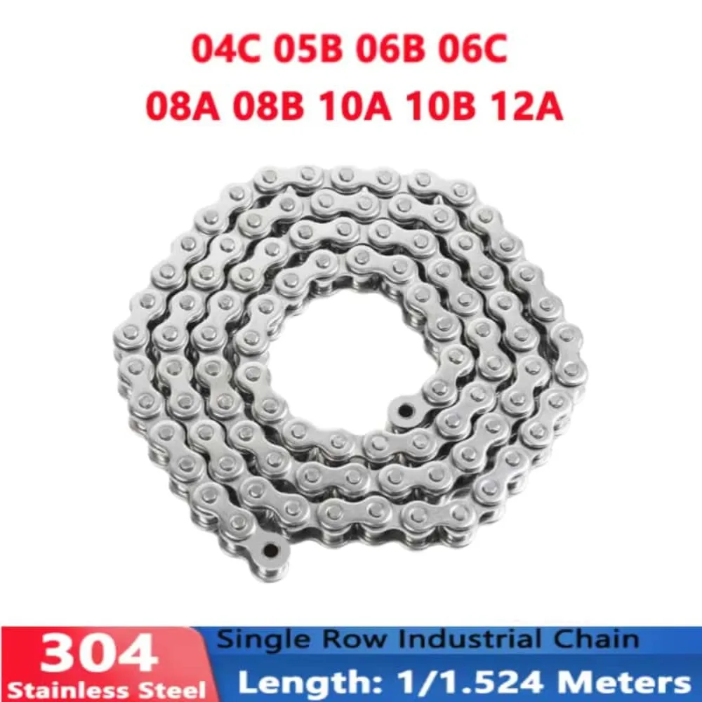 304 Stainless Steel Short Pitch Roller Chain 1/1.524M Industrial Transmission 04C 05B 06B 06C 08A 08B 10A 10B 12A
