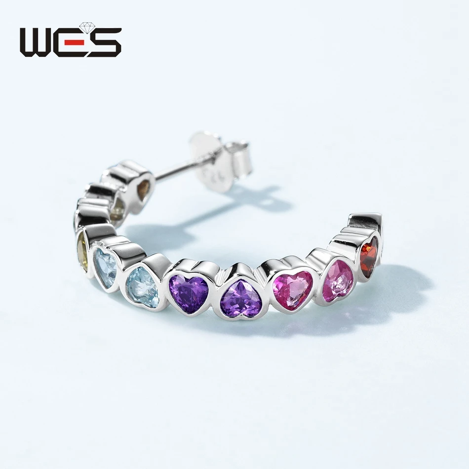 WES 925 فضة الحب القلب وأقراط للمرأة قوس قزح الملونة تشيكوسلوفاكيا Zicron هدية عيد الحب غرامة مجوهرات الزفاف #2