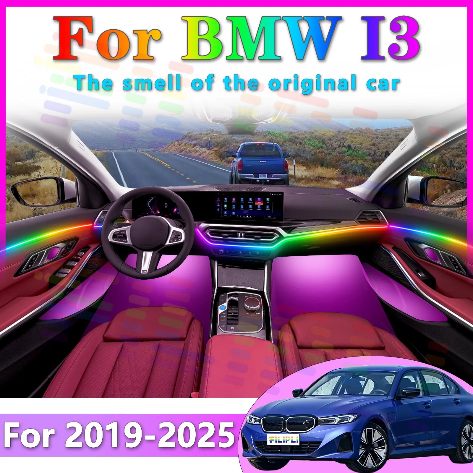 

FILIPLI для BMW i3 G28 BEV, двухдверный автомобильный интерьер, скрытая акриловая светодиодная лента для освещения настроения, 64 цвета, приложение RGB, симфония для гладкого доктора