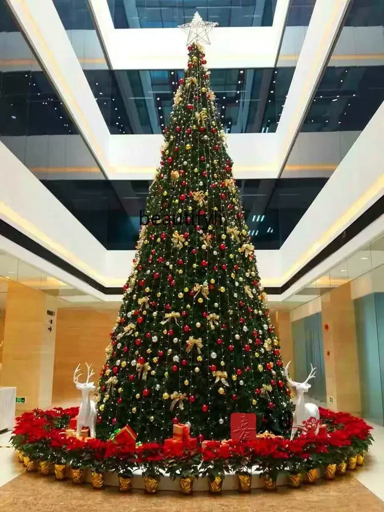 

Modern large Christmas tree frame 6 meters 7 meters 8 meters, golden red decoration luminous Christmas tree A50