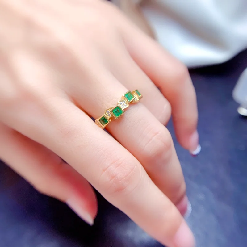 YULEM Jewelry  Natural Square Emerald Ring Party 925 Silver Emerald Ring Fashion Jewelry for Female Girlfriends