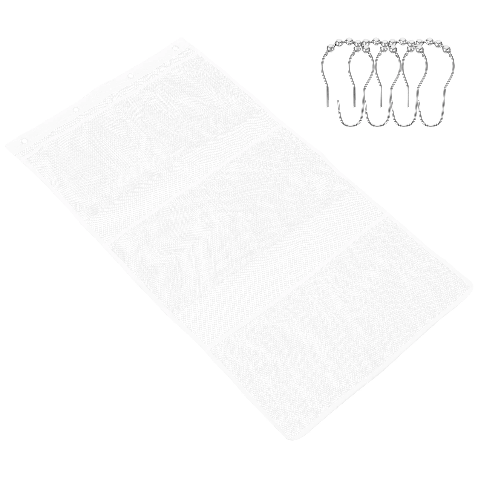 

6 Pockets Mesh Shower Organizer Bath Storage Bag Polyester Hook Rings Easy Hanging Curtain Rod Door Wall Waterproof