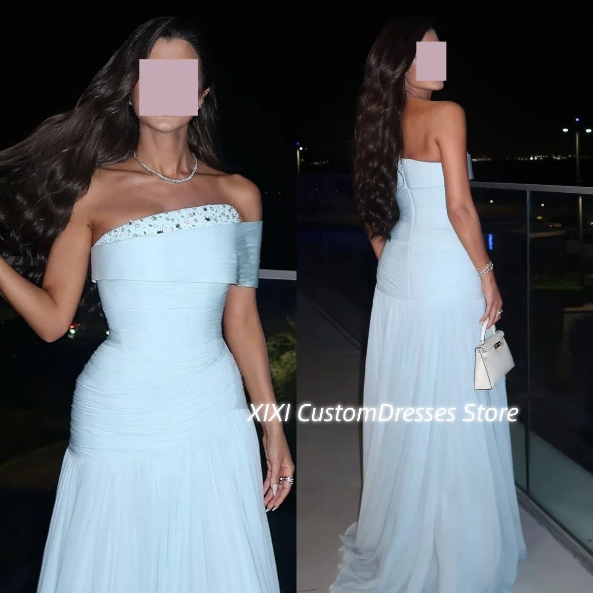 

Выпускные платья трапециевидной формы без бретелек Небесно-голубые женские вечерние платья по индивидуальному заказу длиной до пола с рюшами Вечерние платья на молнии