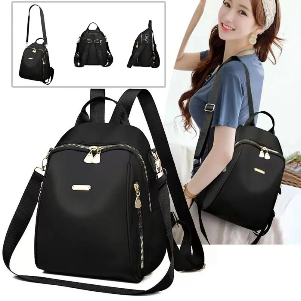 Solid Color Multi-functional Nylon Backpack Small Simple Black Shoulder Bag Travel Handbag Retro Backpack Lady