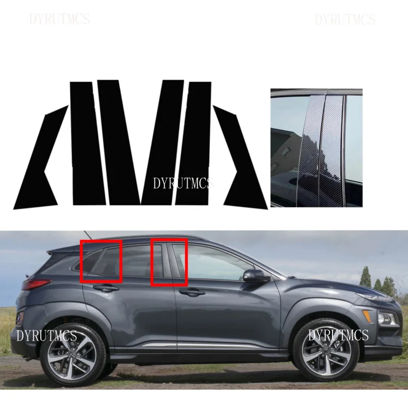 

For Hyundai Kona Encino Kauai 2018 2019 2020 2021 2022 2023 i20 2021-2023 Glossy Black Pillar Posts Stickers Window Trim Cover