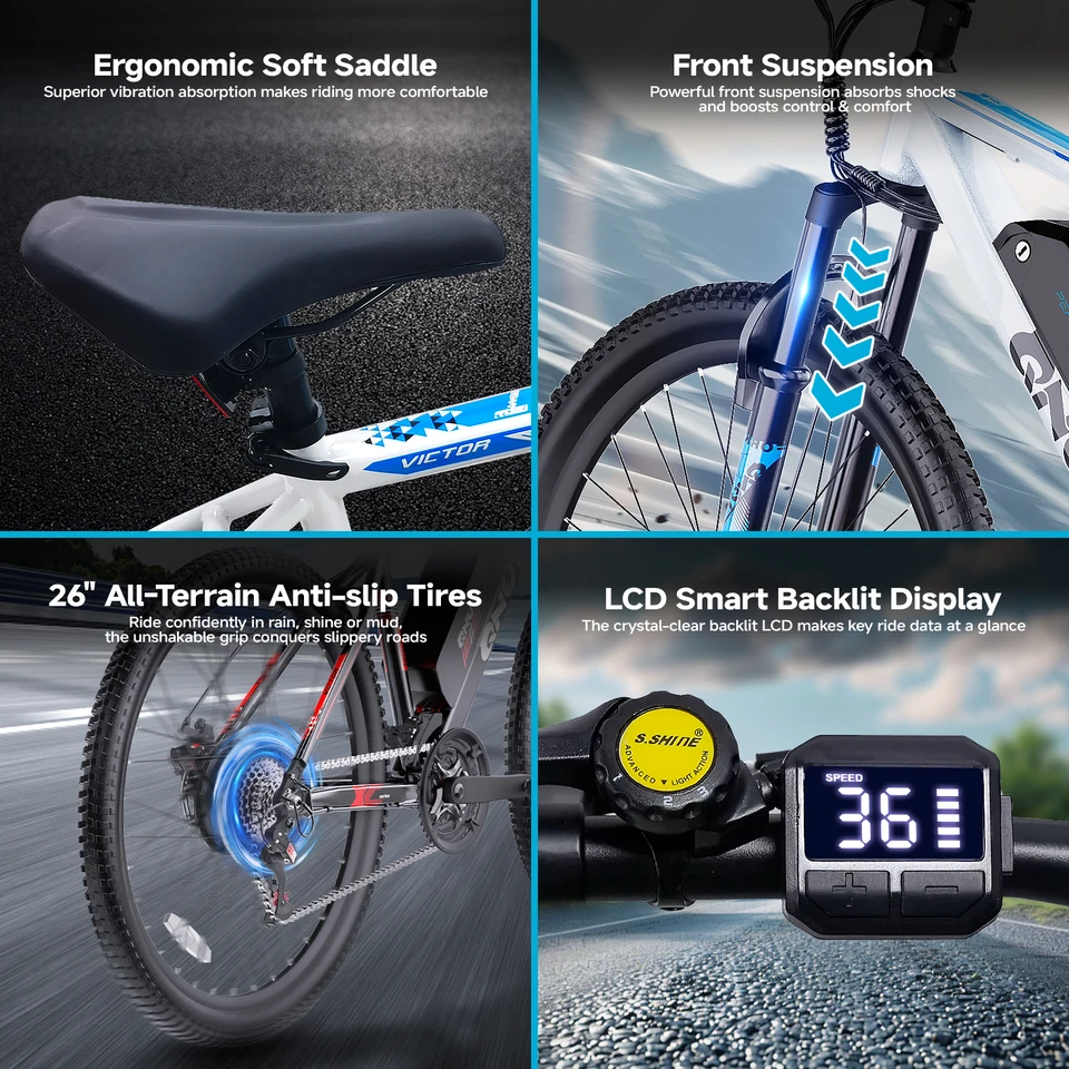 350W Motor Adult Electric Bicycle 65 Torque Electric Mountain Bike 26" Tire, 20MPH 36V10.4AH Mountain & Road Ebike image 7