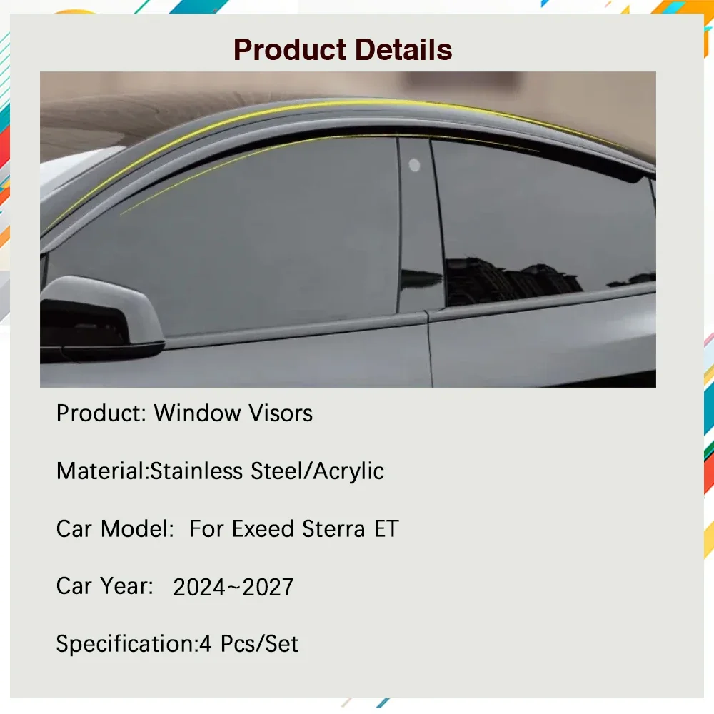 Car  Window Visors For Exeed Sterra ET Exlantix ET 2024 2025 2026 2027 Rain Guard Windshields Shades Trim Covers Auto Acessories
