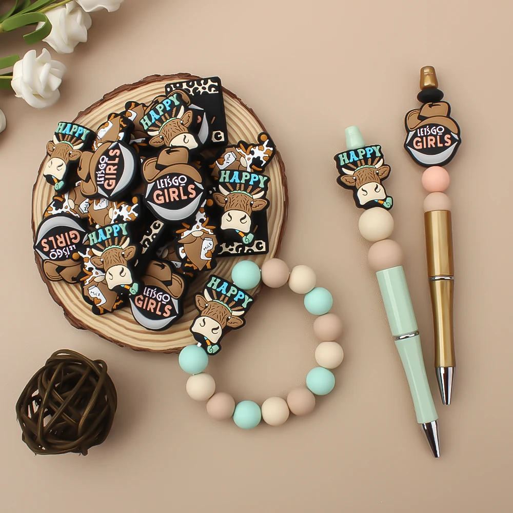 5/10pcs Silicone Beads Brown Cowboy Collection Beads Cute Set for Accessorie KeyChain Making Pen Decor Focal Accessories Jewelry