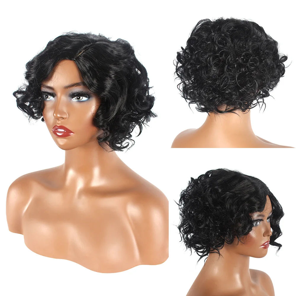 باروكة صناعية قصيرة مجعدة الجزء الأوسط مختلط الألوان منفوش أزياء تنكرية لحفلات الهالوين للاستخدام اليومي مقاومة للحرارة #3