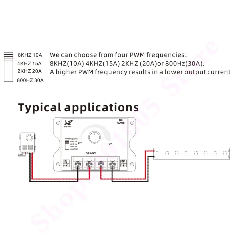 30A Single Color Knob LED Controller Constant Voltage PWM Dimmer can achieve stepless dimming For DC5V-24V LED Strip Light Lamp