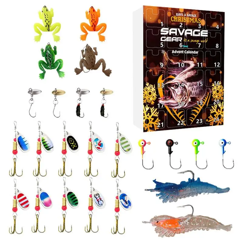 2024 Fishing Tackle Advent Calendar Fishing Lures Set Gear Countdown Calendar Adults Kids Men Women Christmas Fish Bait Gifts