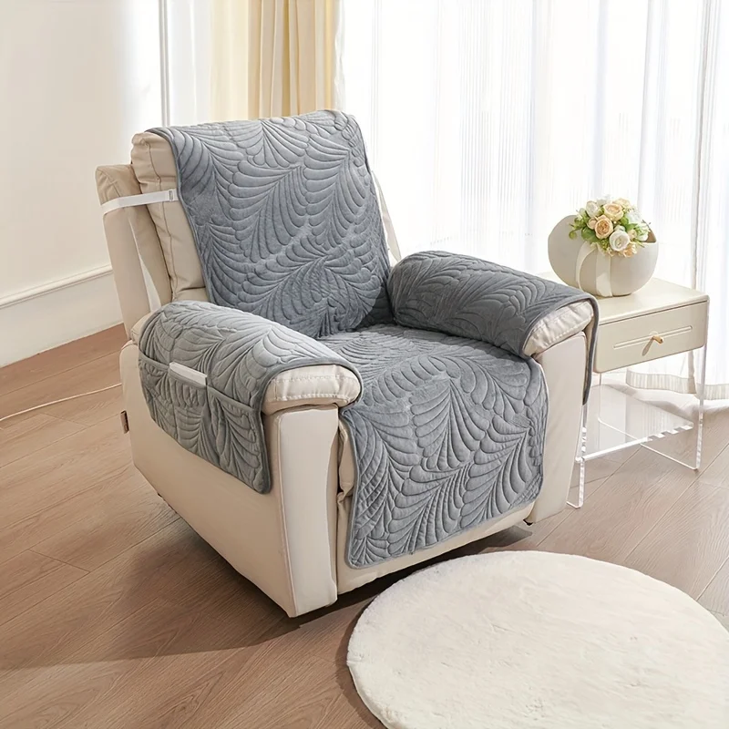 

1pcs Plush Thickened Recliner Chair Cover with Adjustable Straps Chair Cover Protector for Bedroom Living Room Home Decoration