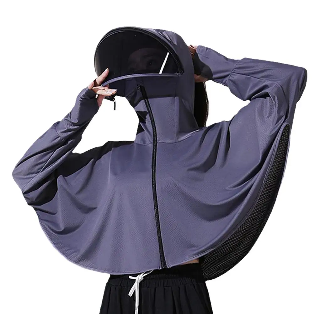 Summer UPF50 + Women Sunscreen Hoodie Long-sleeved Solid Color And Thin Jacket Breathable UV Protection Shirt Ice Silk Clothing