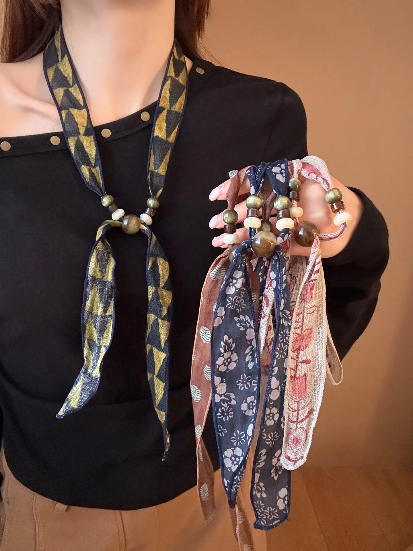 lenco-de-linho-xadrez-floral-retro-com-micangas-decoracao-elegante-para-pescoco-feminino-colar-artistico-versatil-fita-par