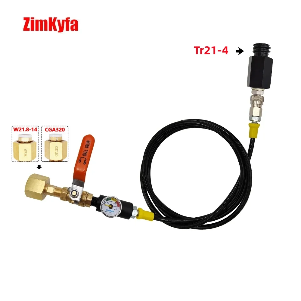 

Soda Tr21-4 Machine To External CO2 Tank Hose W/ Flow Control Ball Valve 60" Long 8mm Quick Connect W/ Gauge for Sodastream