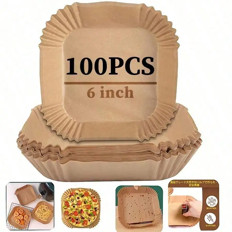 100pcs Square Air Fryer Liners, Non-Fry Disposable Liner Sheets For Air Fryer/Oven/Microwave – Perfect For Chicken Nuggets