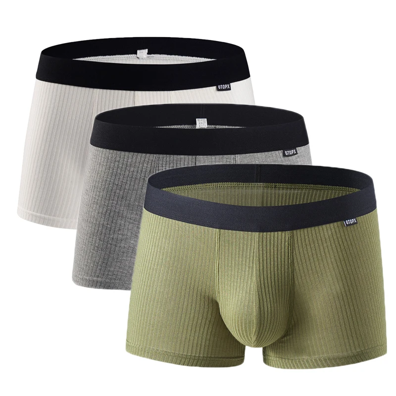 3PCS/lot Sexy Mens Underwear Modal Boxers Shorts Hombre Solid Panties Breathable Big Bulge Pouch Underpants Cuecas Calzoncillos