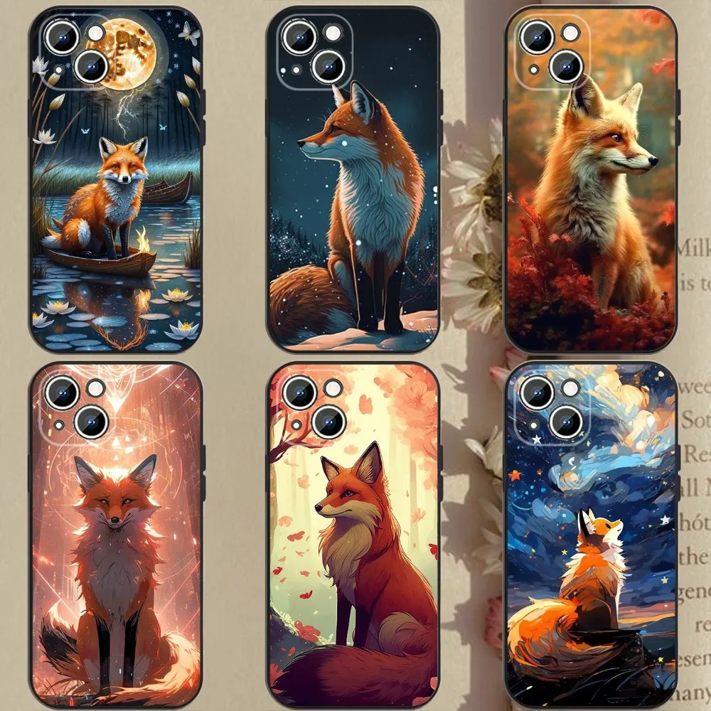 Cute Animal Fox Phone Case Phone Case For Apple iPhone 15,14,13,12,11,XS,XR,X,8,7,Pro,Max,Plus,mini Silicone Black Cover