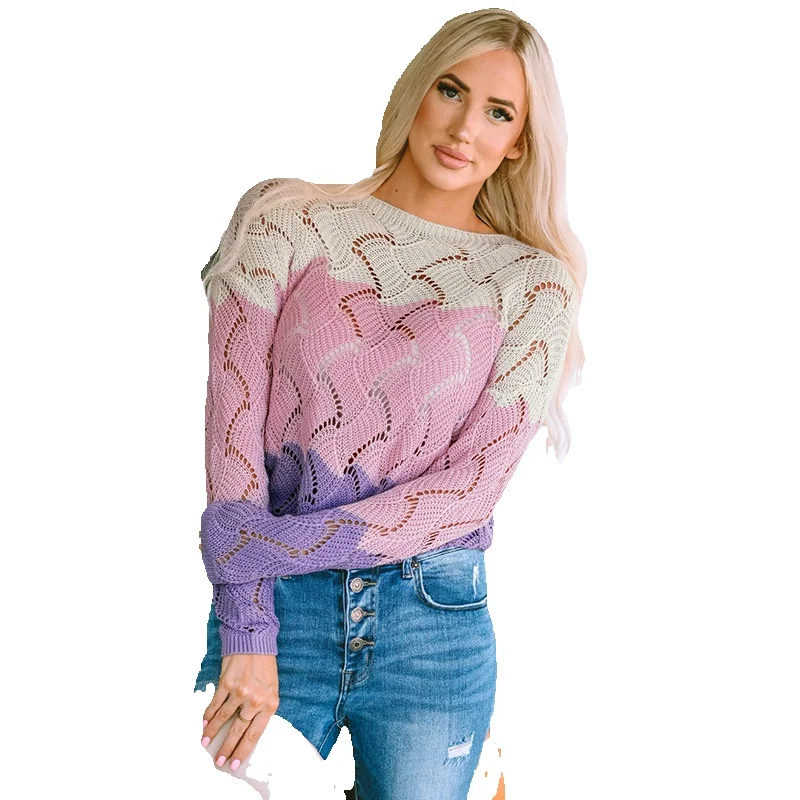 

2023 Leisure Multicolor Loose Long Sleeved Top For Women Autumn New Hollow Out Knitted Warm Sweater