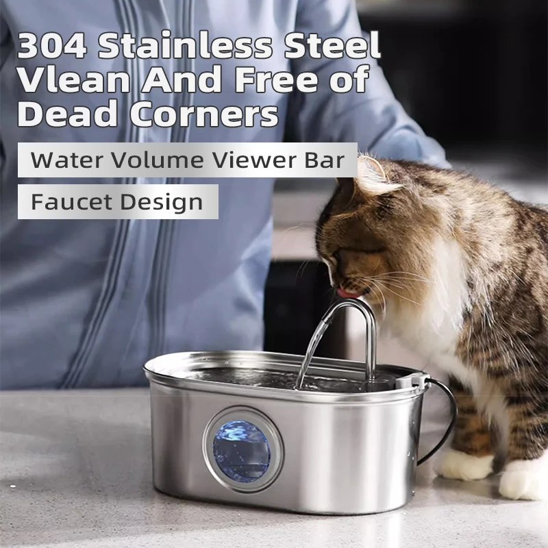 3.2L large capacity stainless steel cat water dispenser, multi-layer filtration purification system, intelligent pet feeder