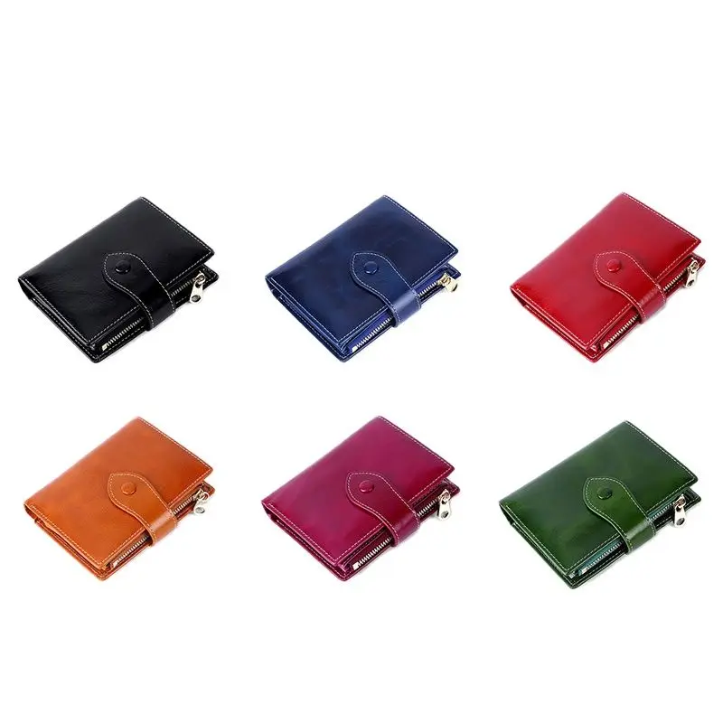 Leather Wallet Women's Vintage Zero Wallet Short Multi functional Headcoat Cowhide Oil Wax Leather Multi slot Wallet Fashion