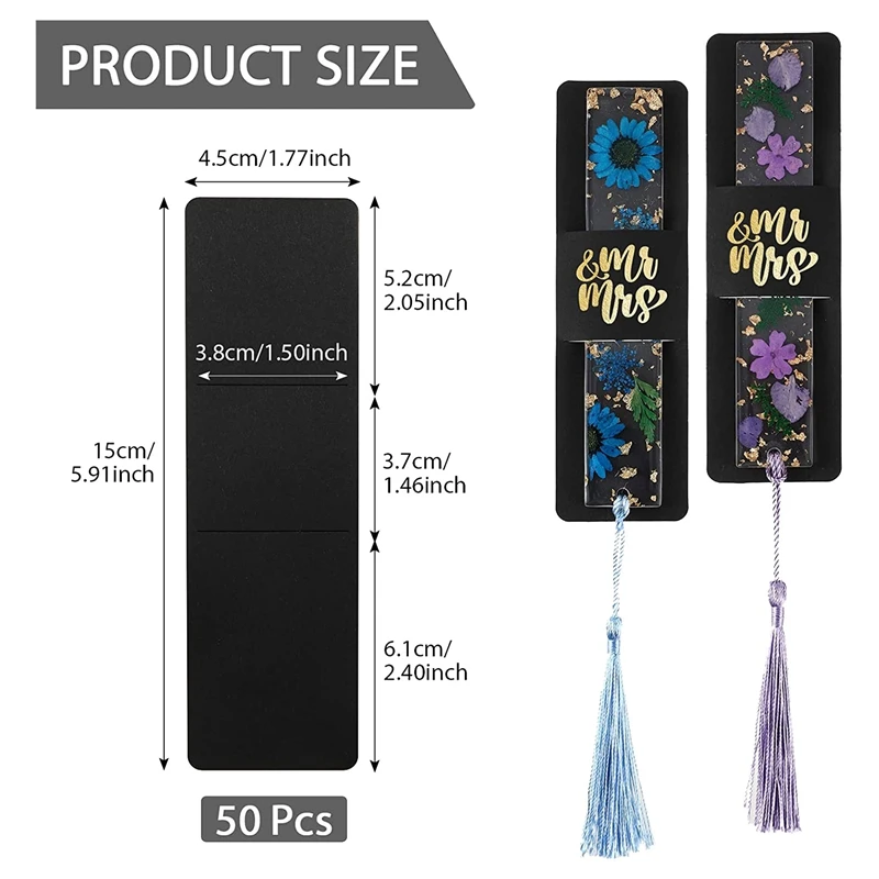 Resina Bookmark Holder Sleeves para Bookmark Embrulho, 5.9X1.8 polegadas, Kraft, 50 PCs