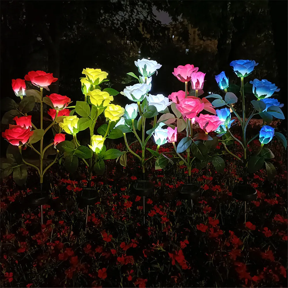 5 Heads Solar Lights Outdoor Decorative Solar Garden Lights Rose Flower Lawn Lamp for Yard Patio Garden Decor